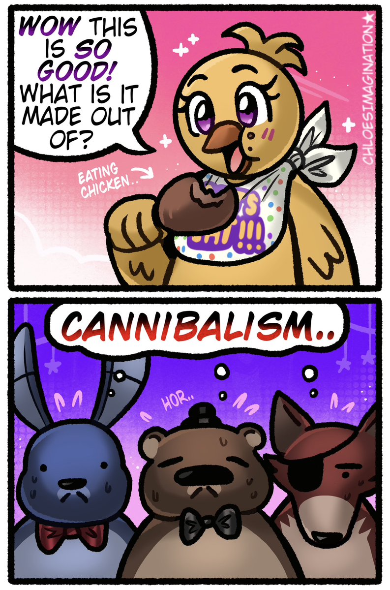 ChloeImagine's tweet image. They don’t have the heart to tell FNAF Chica the truth,,