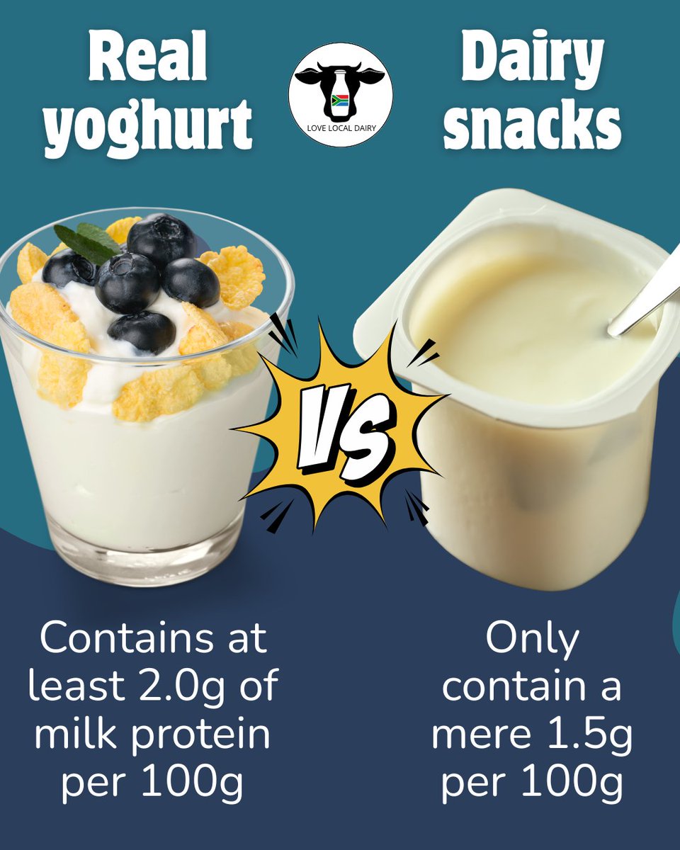 Don’t be fooled – #dairysnacks might look the same as #yoghurt, but they aren’t the real deal! Next time you shop, flip the tub &amp; check the label to make sure you’re buying #localyoghurt &amp; not a dairy snack! 🥛🇿🇦