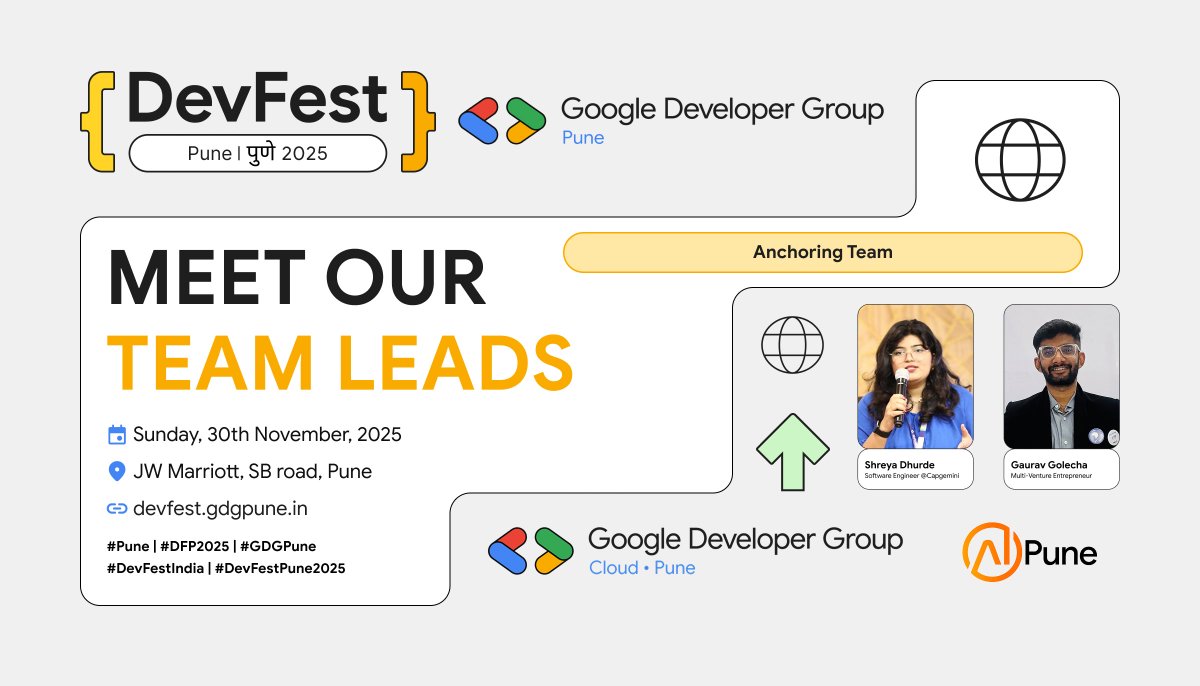 GDGPune's tweet image. Meet our amazing team leads steering the ship in various domains! These leads are the driving force behind our success. 😍
Don&apos;t miss out! 
🔗 devfest.gdgpune.in
#DFP2025 #DevFestPune2025 #Pune #DevFestIndia #GDGPune
