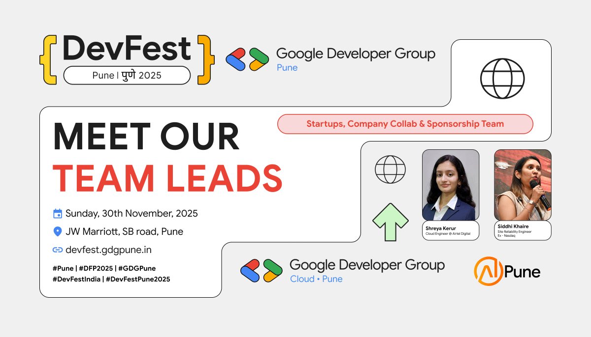GDGPune's tweet image. Meet our amazing team leads steering the ship in various domains! These leads are the driving force behind our success. 😍
Don&apos;t miss out! 
🔗 devfest.gdgpune.in
#DFP2025 #DevFestPune2025 #Pune #DevFestIndia #GDGPune