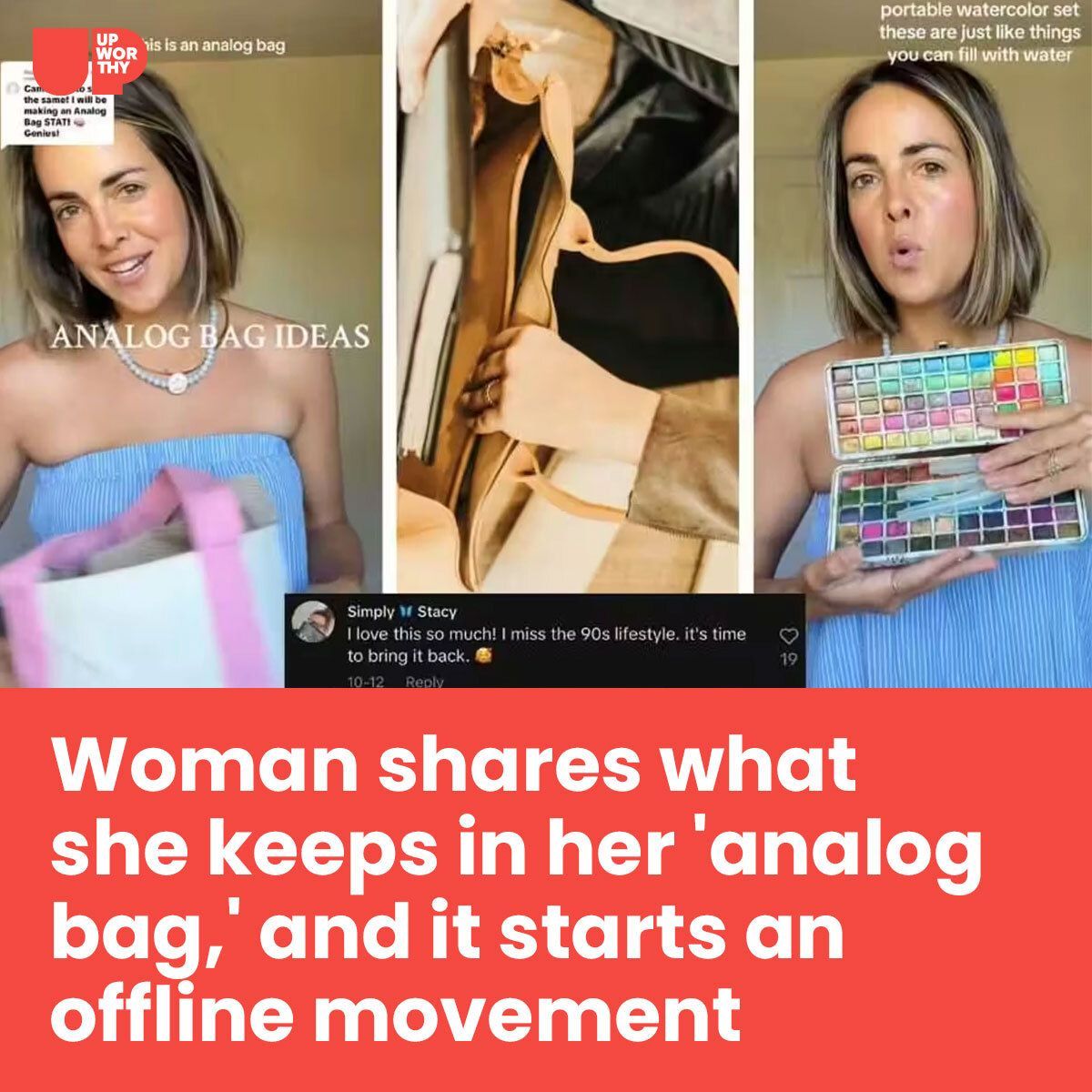 Upworthy's tweet image. People are sharing the ways they’ve beaten tech addiction and reclaimed simple joy: upworthy.com/analog-bag-ide…