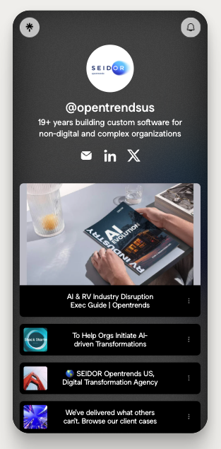 OpentrendsUS's tweet image. Think of it as your backstage pass to SEIDOR Opentrends.
Our latest projects, stories, and events—one link, zero hunting.
🎟️ linktr.ee/opentrendsus

#Innovation #AI #TechSolutions #CIO