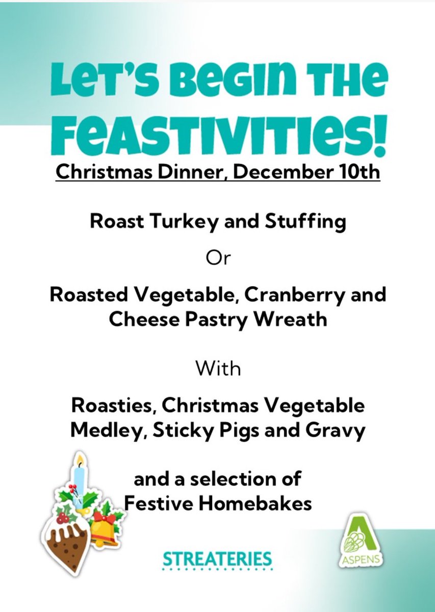 🎄 Our catering provider, Aspens are launching their festive menu from Monday 1st December. The highlight of the festive menu is Christmas Dinner, which will be served on Wednesday 10th December 🎄