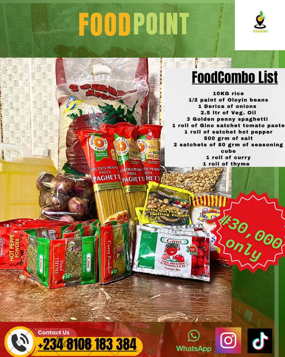 Hi Guys!!!
My mum curated a Food combo for December!!

Help like,Share and RT! 🤲🏾

Her customer might be on your TL.
You can also bless a family wi the one of these.

10% discount for the first 20 people who use the promo code “ACASO”

LIKE SHARE RETWEET!