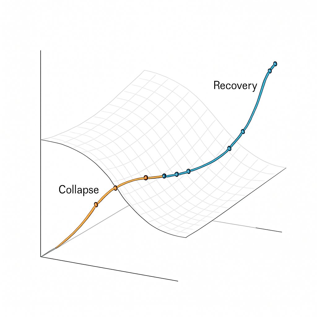VFD_org's tweet image. Fascinating work. What stands out is how collapse consistently appears when a network drifts too close to an explosive-synchronization boundary, essentially a phase-locking surface where variance collapses faster than the system can redistribute it.

The striking part is the…