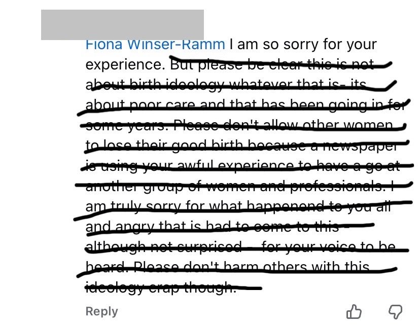 FionaWinserRamm's tweet image. Victim blaming at its finest on @thetimes Facebook page to @ShaunLintern’s piece on Leeds. Families such as ours speaking the raw truth of their realities, but apparently we are allowing “other women to lose their good birth” and “harming others”. 

P.S. I fixed it for you.