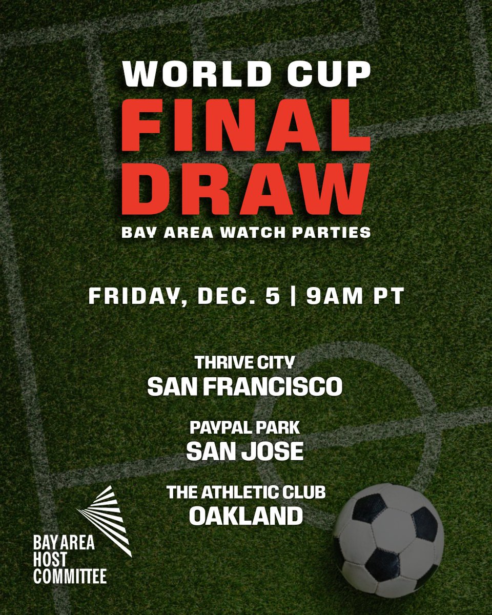 Join the WISE SF Bay Area community at 9AM on Friday, Dec 5 at Thrive City, <a href="/PayPalPark/">PayPal Park</a> or <a href="/theacoakland/">theacoakland</a> as <a href="/bayareaHC/">Bay Area Host Committee</a> celebrates the World Cup Final Draw. 

Come kick off this global moment with our hometown community! Free and open to all fans.

#WISESFBayArea #worldcup