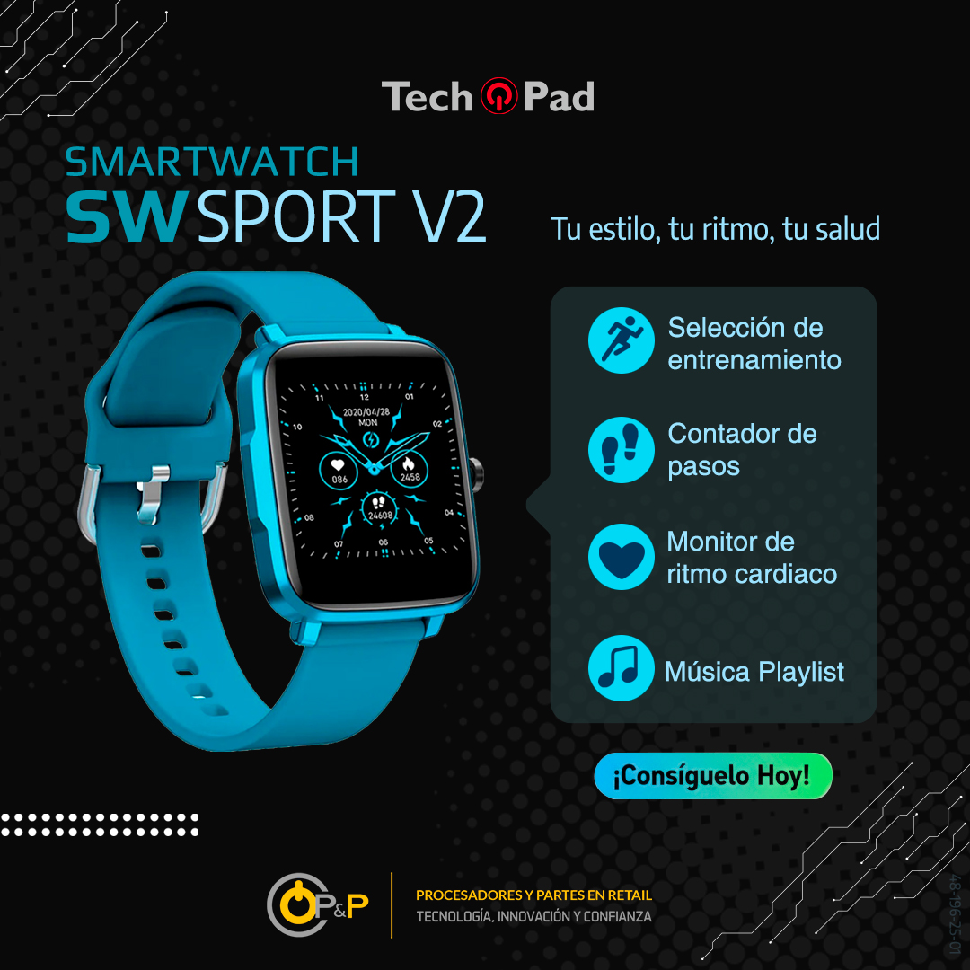 somospypr's tweet image. Tech Pad SW Sport V.2 – Tu estilo, tu ritmo, tu salud
El Smartwatch SW Sport V.2 Azul es el aliado ideal para mantenerte activo y conectado. 
·
Ver más 👉 procesadores.mx/pypr/producto/…
·
👉 Regístrate 
procesadores.mx/pypr/distribui…
·
📨 
bit.ly/Suscripcion_Ne…
·
#TechPad #Smartwatch