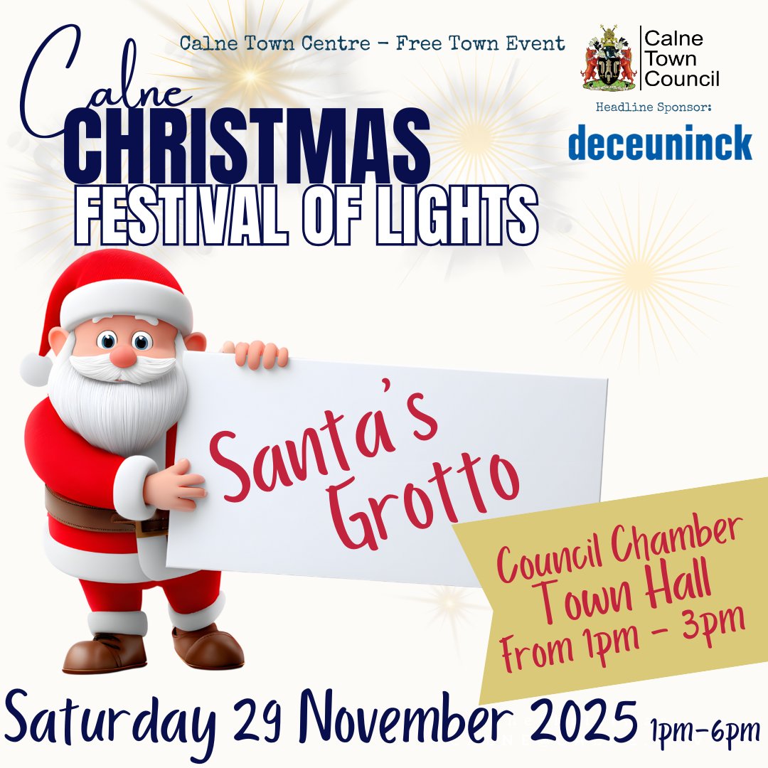 CalneTC's tweet image. Santa is making a special stop at Calne Town Hall on Saturday as part of the Christmas Festival of Lights