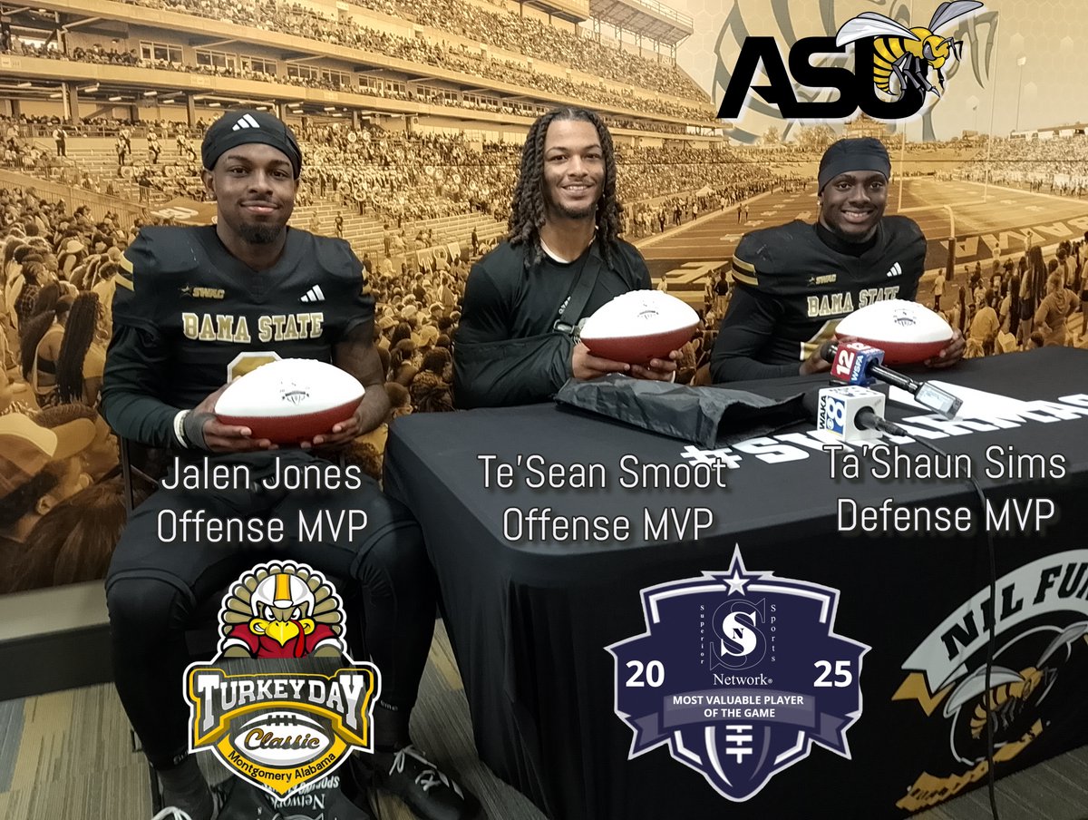 TheSSNetwork's tweet image. @TheSSNetwork @BamaStateFB @SmootTeSean @ConleySmoot @thejalenjones The Season Never Stops - Superior Sports Network