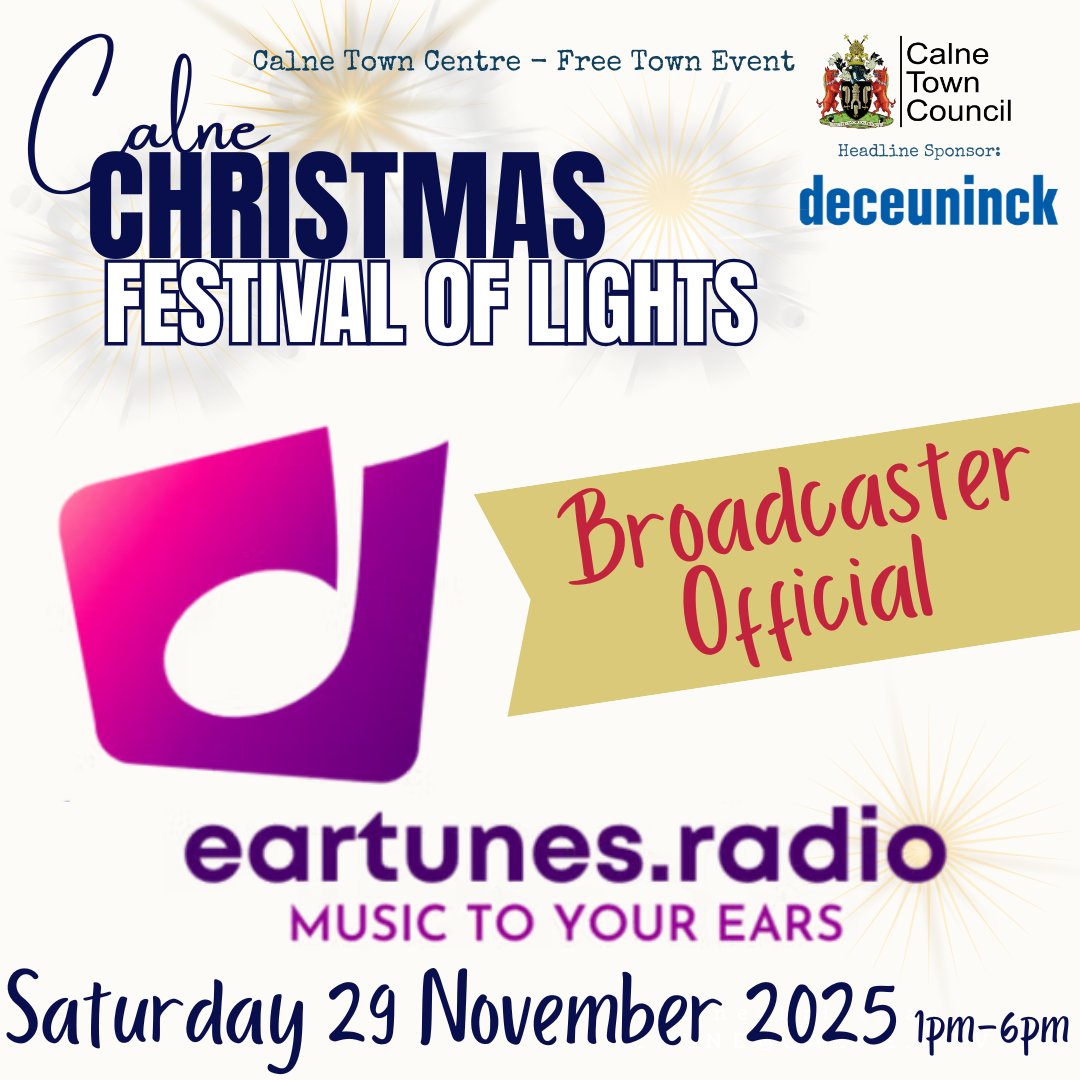CalneTC's tweet image. Whether you’re in Calne or tuning in from afar, don’t miss a moment of the magic! Tomorrow, the Calne Christmas Festival of Lights will be lighting up the town — and you can stay up to date with all the excitement by checking in with Eartunes Radio