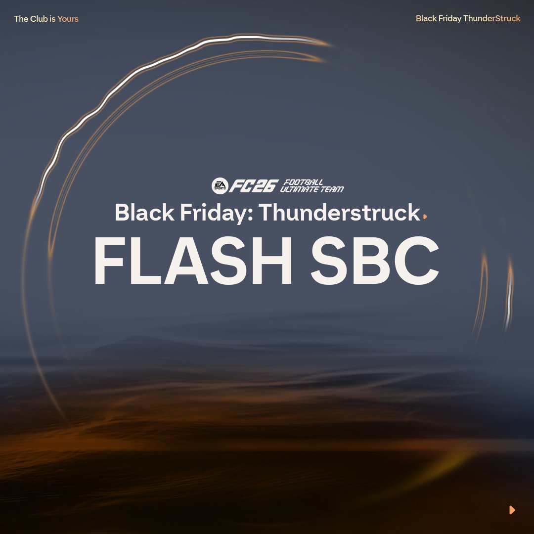 EASPORTSFC's tweet image. Black Friday: Thunderstruck Flash SBC? We thought you&apos;d never ask.

Solve the latest Squad Building Challenge, live for only the next 2 hours, to unlock a tradeable Jumbo Premium Gold Pack.

Don&apos;t blink or you&apos;ll miss it.