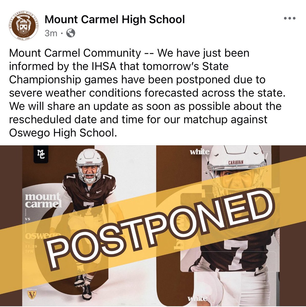 MountCarmelHS's tweet image. State Championship Update: