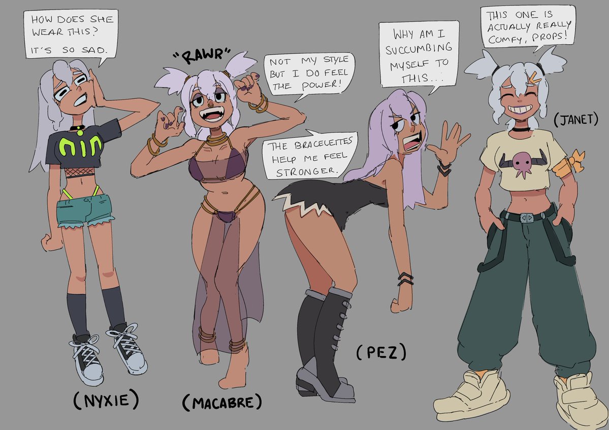 BeachsideNaz's tweet image. Some Wiz doodles.  

Been horrendously sick and was drawing her in other OC outfits to warm up.