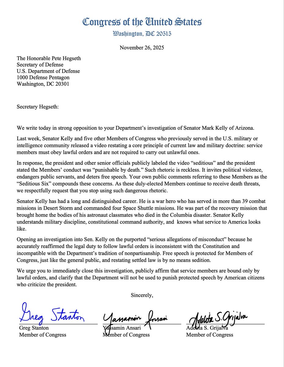 RepGregStanton's tweet image. .@SenMarkKelly’s Arizona colleagues are standing with him in this critical moment.