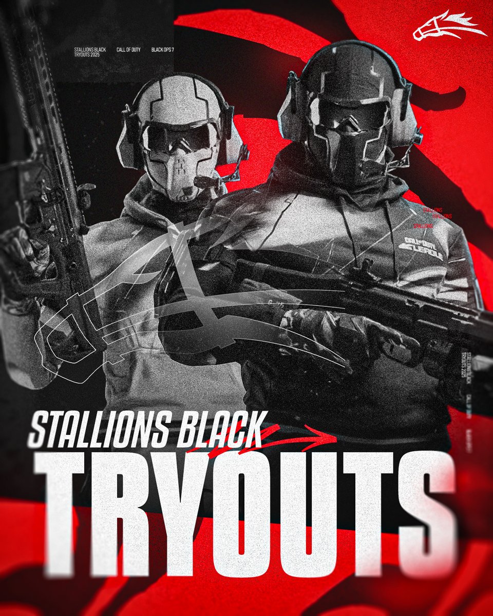 StallionsCOD's tweet image. 🚨 STALLIONS BLACK TRYOUTS 🚨

Many will enter, but only the four best will compete against Stallions RED for a full-time roster spot…

📅 11/29 in ZooMafia Discord

Participants:
- Ex-Pros
- Top Challengers
- Halo Pros
- Top Ranked Players
- Orgless Squads