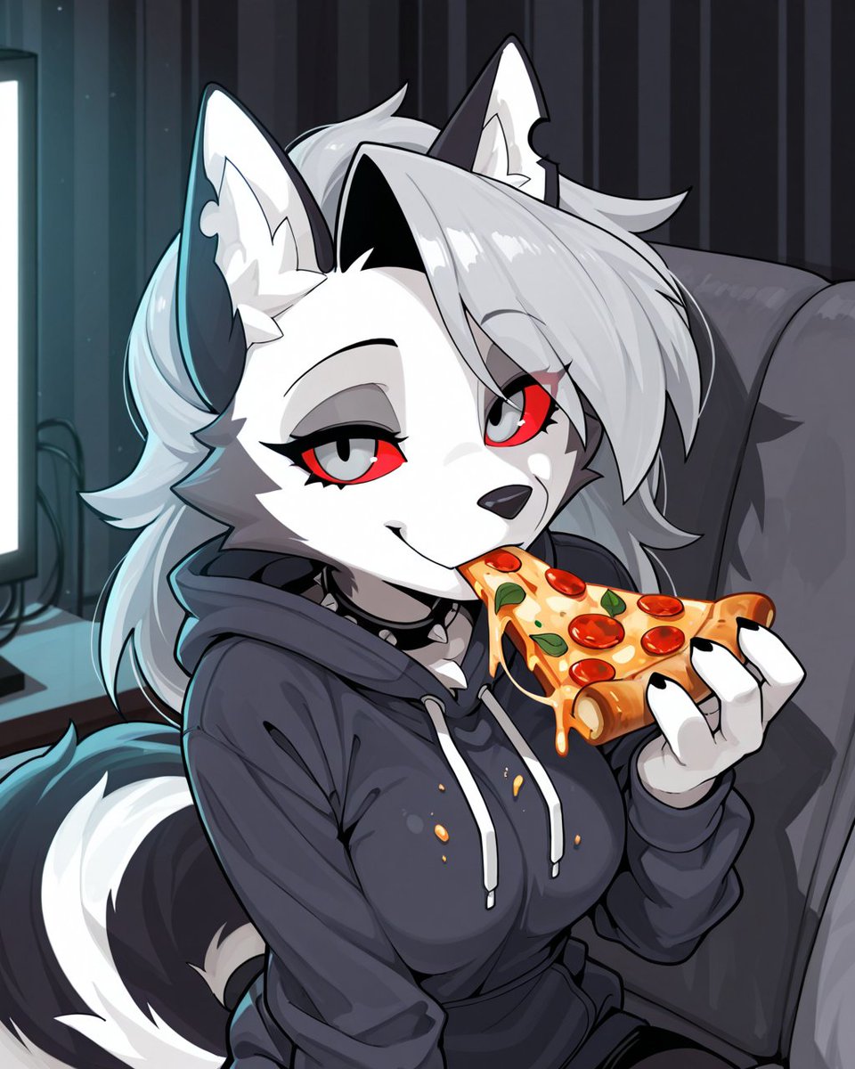 AlastorGJ's tweet image. Pizza night with loona 🍕
#furry #AIart  #pizza #Loona