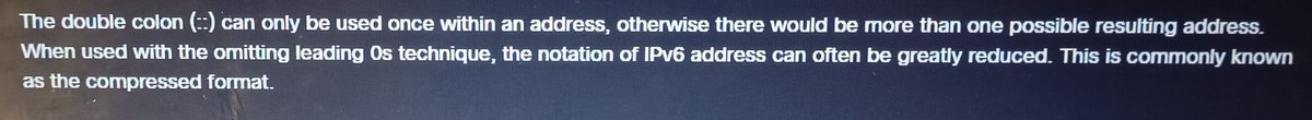 D_A_R_A_X's tweet image. incorrect. 
The example in the material (fe30::6678:9101::34ab) uses two double colons, which is invalid. Anticipating for your swift response :)
 #IPv6 #NetworkingBasics #cisco