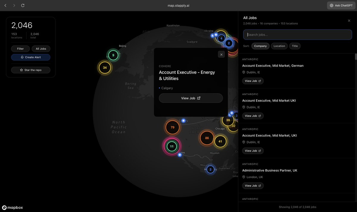 kalil0321's tweet image. added all jobs &amp;amp; alerts to map.stapply.ai
get notified when new jobs are posted