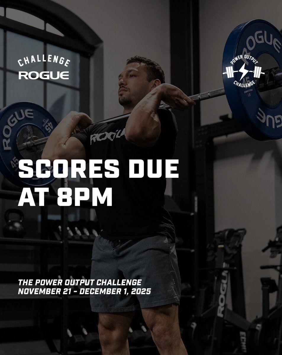 RogueFitness's tweet photo. The Power Output Challenge ends tonight! Be sure to get your scores in before 8pm EST.

Max Power Output in 3 minutes of Cleans.

Review rules and submit your score: https://t.co/sMQmWHPosC

#ryourogue https://t.co/zHxOkgmKKa