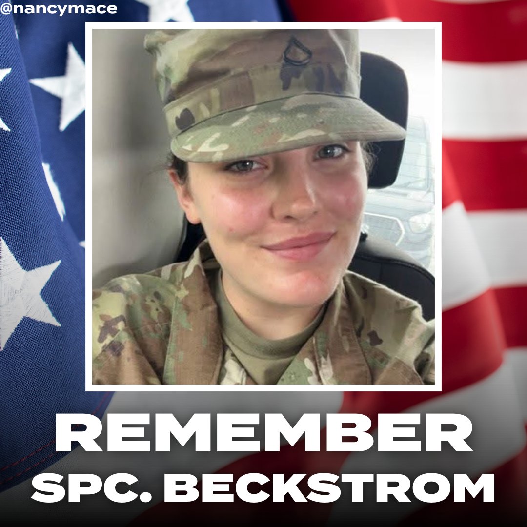 NancyMace's tweet image. Spc. Sarah Beckstrom lost her life after an Afghan national shot her in cold blood while she was serving and protecting our nation’s capital.

She died a hero. Join us in praying for her family, her fellow Guardsmen, and everyone mourning this unimaginable loss.