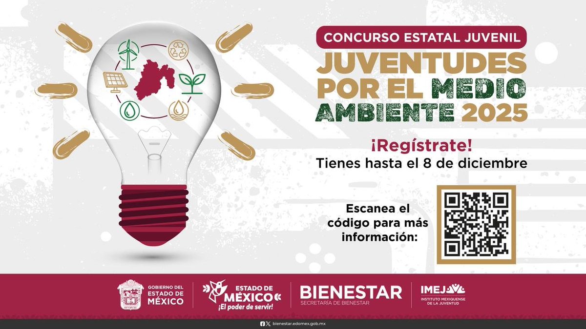 ModernoEdomex's tweet image. Juventudes por el Medio Ambiente 2025
Tus proyectos o ideas también cuentan para cuidar el  planeta. Este Concurso Estatal es para ti. Tienes hasta el 8 de diciembre para registrarte. @IMEJ. @Edomex
#JuventudesQueTransforman.
#GeneraciónDeLaTransformación. #ElPoderDeServir