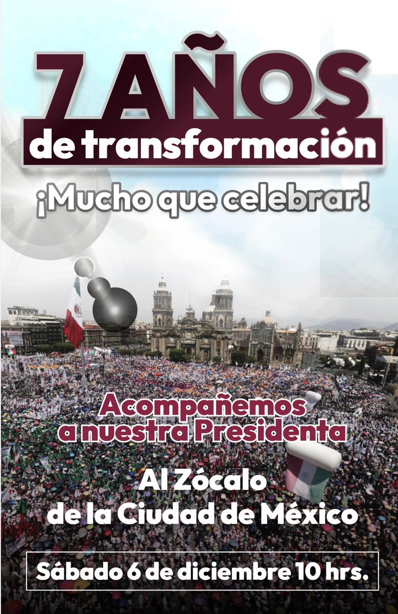 El próximo 6 de diciembre #México celebrará, con la Presidenta <a href="/Claudiashein/">Claudia Sheinbaum Pardo</a>, siete años de transformación profunda. Cambió la forma de gobernar. Ahora se prioriza el bienestar de los que menos tienen y se trabaja con un modelo humanista que busca igualdad con justicia. 🇲🇽