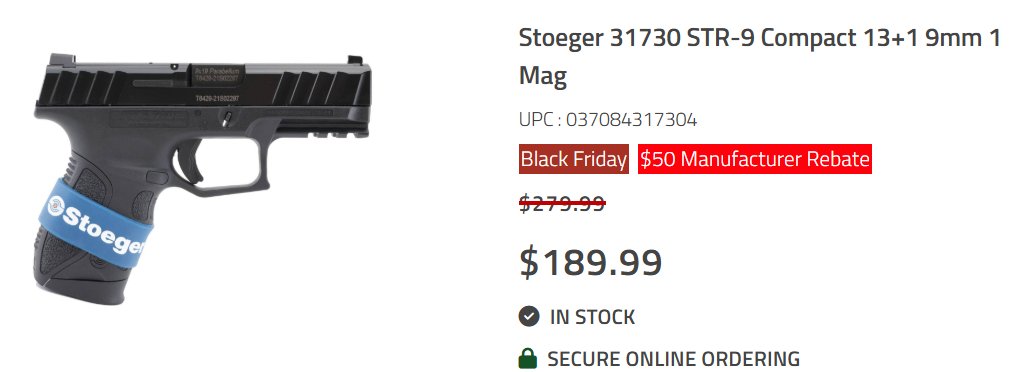 🔥 Hot item at Shooter’s Choice!  
Stoeger STR-9 Compact — only $139.99 after rebate.  
Not the most southpaw-friendly… but at this price? A steal. 
👉 Affiliate Link:  alnk.to/7McKfgv
#ShootersChoice #9mm #EDC