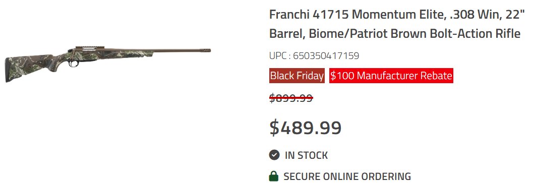 🚨 Deal Alert
Franchi Momentum Elite .308 for $389.99 after $100 rebate at Shooter’s Choice.
Hunters — this one won’t stick around.
👉Affiliate Link: alnk.to/aLLCVe9
#HuntingSeason #ShootersChoice