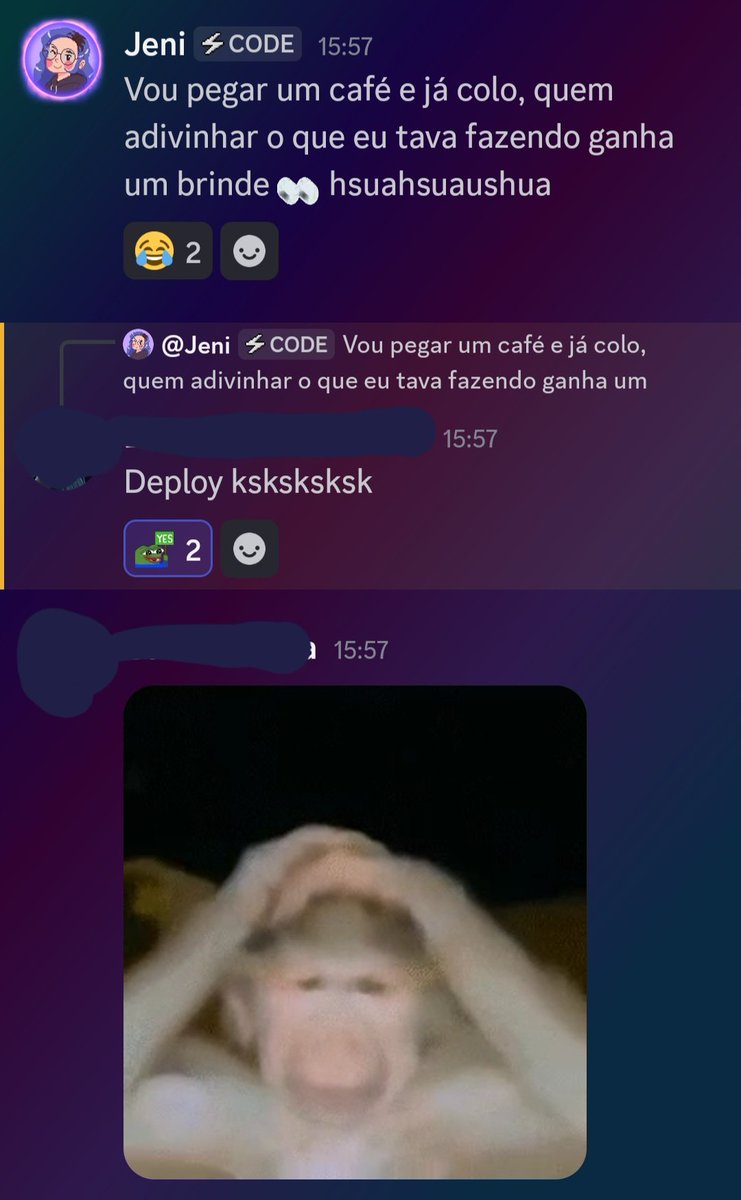 jeniblo_dev's tweet image. virei meme no time pq umas 3 vezes na hora do nosso happy hour semanal eu tava fazendo deploy

aí hoje: