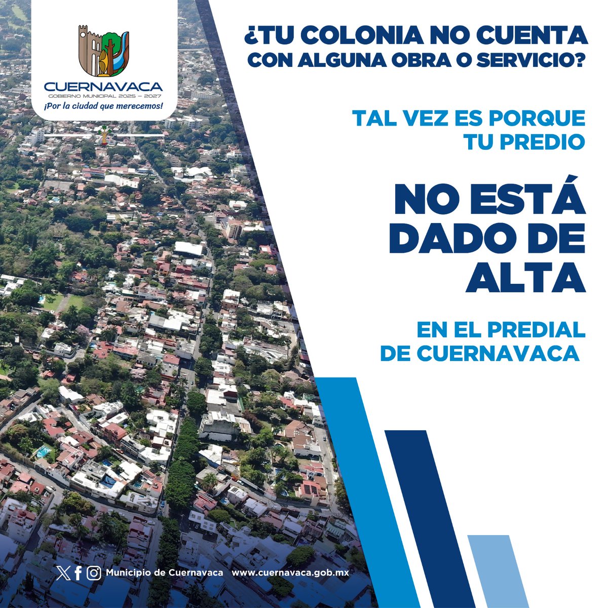24_morelos's tweet photo. TU COLONIA ACCEDERÁ A OBRAS Y SERVICIOS SI DAS DE ALTA TU PREDIO 

El @CuernavacaGob te invita a aprovechar la regularización de construcciones no registradas y la incorporación de #predios ejidales y comunales, para que tu colonia pueda acceder a obras y servicios como agua, alumbrado o pavimentación. 

Acude ya a la dirección de Predial y Catastro, ubicada en Cuauhtemotzin #4 de la colonia Centro de #Cuernavaca.