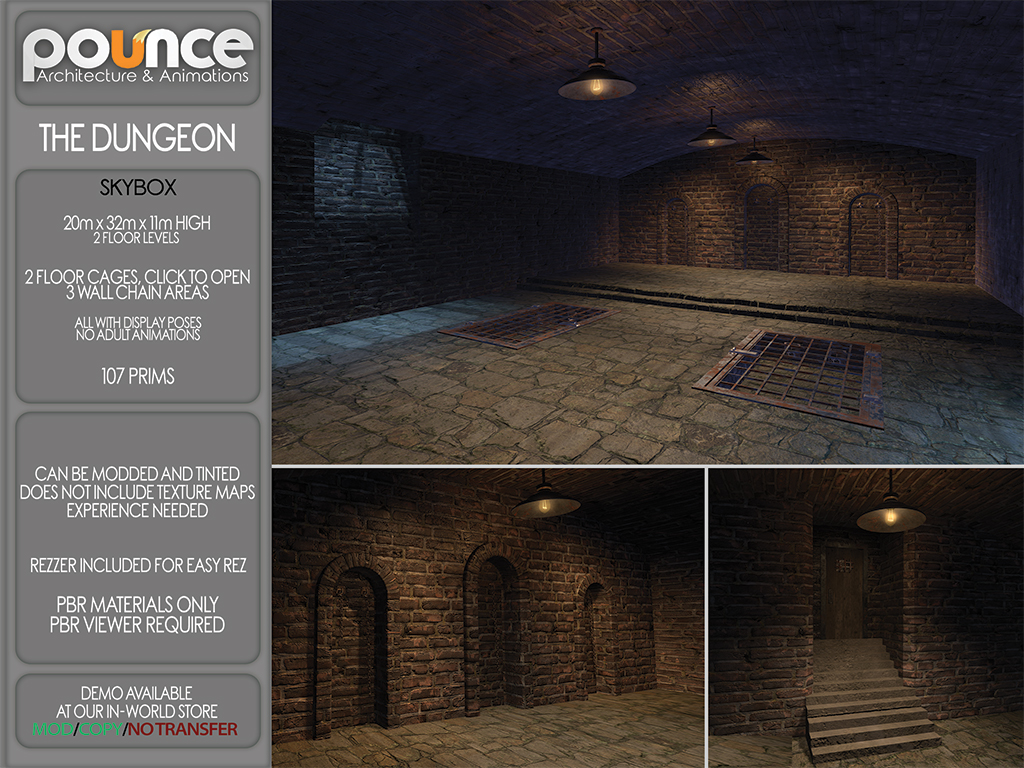 NEW RELEASE TODAY Exclusive to KINKY EVENT
Event is open now!
maps.secondlife.com/secondlife/Lib…

The Dungeon skybox that matches well with all of the Grungy releases!

Multiple poses in wall &amp; in floor cages!

DEMO only available at main store
maps.secondlife.com/secondlife/Pou…