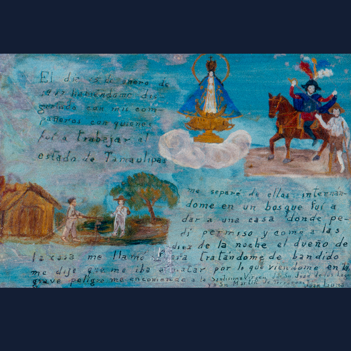 Existen muchas colecciones de retablos o exvotos en México y el mundo, pero ésta es única, pues es sobre una temática particular y cubre todos los periodos de la historia de la migración mexicana a Estados Unidos.

Obra gráfica | Número 33
otrosdialogos.colmex.mx/obra-grafica-n…