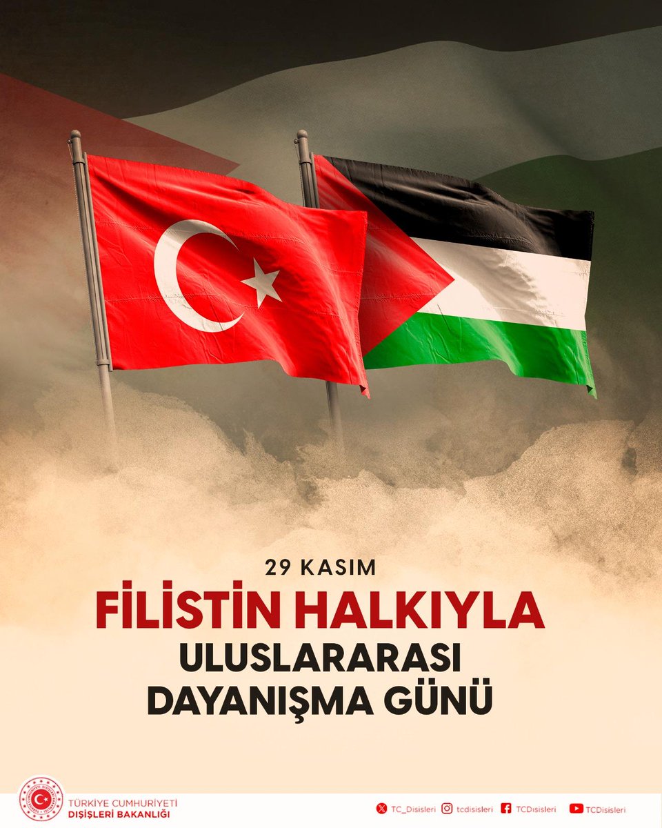 29 Kasım Filistin Halkıyla Dayanışma Günü’nde Filistinlilerin haklı davasına sarsılmaz desteğimizi yineliyor ve 1967 sınırları temelinde bağımsız, egemen ve toprak bütünlüğünü haiz bir Filistin devletinin kurulması için desteğimizi sürdüreceğimizi bir kez daha vurguluyoruz.