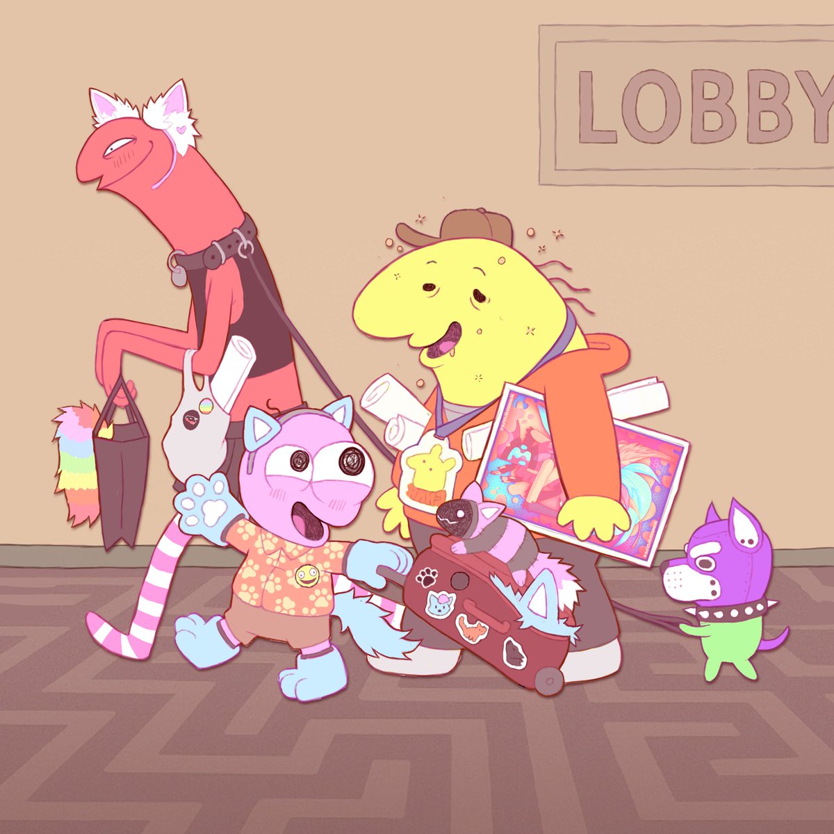 wingedwolf94's tweet image. The Smiling Friends go to a furry convention.