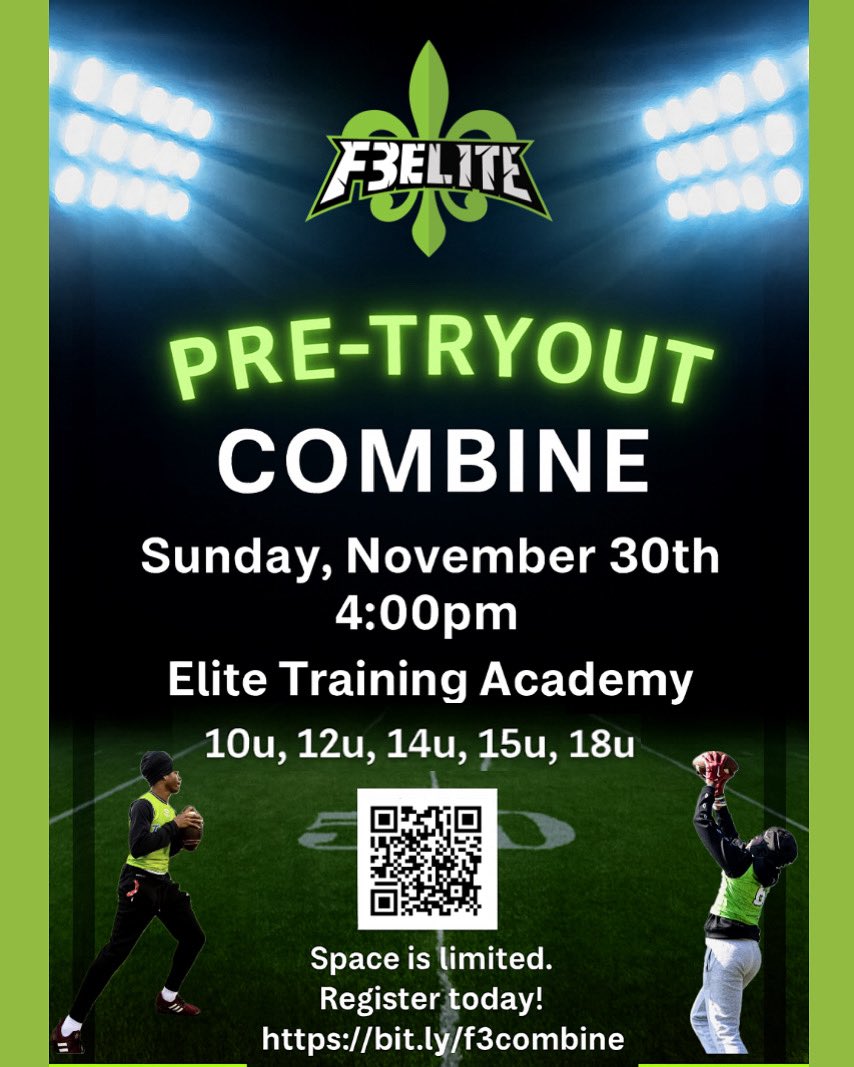 Down to the final spots! Scan the QR code to register and get evaluated by some of the best to do it with the results to prove it! Prep for 7v7 or your offseason grind 📈🌟 See you Sunday <a href="/EliteTrainingBR/">Elite Training Academy BR</a>