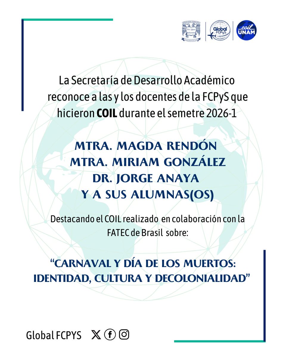 GlobalFCPyS's tweet image. 🚀¡Tu Aula en el Mundo! 🌎 ¿Sabías que nuestras y nuestros profesores están redefiniendo el aprendizaje con la estrategia Collaborative Online International Learning mejor conocido como COIL?  ¡Mira qué docentes destacaron llevando sus asignaturas a una dimensión global!✨