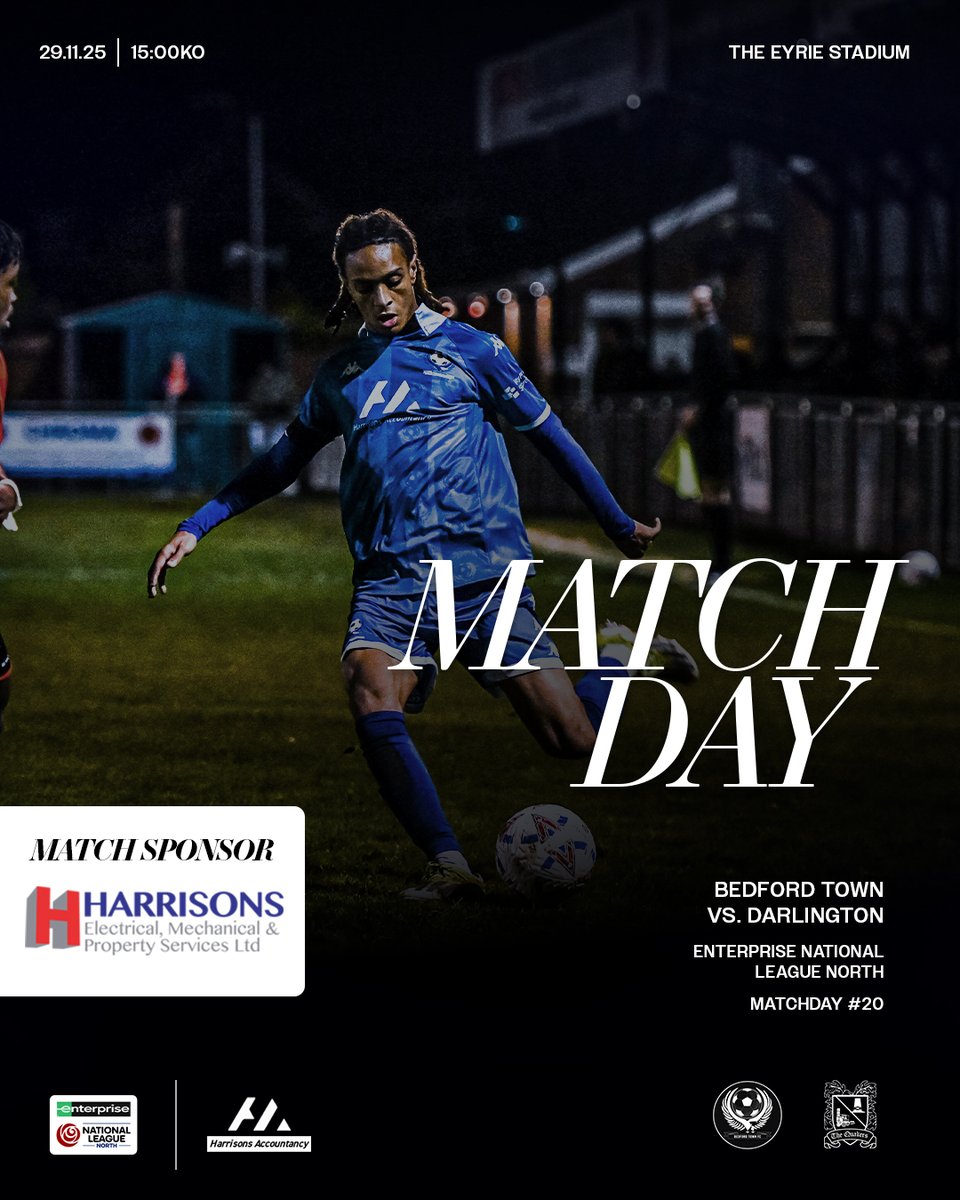 BedfordTown's tweet photo. Matchday #⃣2⃣0⃣

A HUGE game at The Eyrie as we welcome @Official_Darlo

We need you... #BeThe12th 👊
🎟️https://t.co/g55s0qDcpd

#DFCVBT // #COYE // @HarrisonsElec