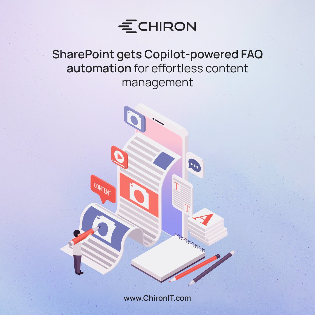 ChironUsa's tweet image. Microsoft is rolling out great new updates to the SharePoint FAQ web part, all powered by Microsoft 365 Copilot. With the new features, authors can use AI to automatically suggest updates by analyzing reference files or user-submitted questions. 
ChironIT.com
#ChironIT