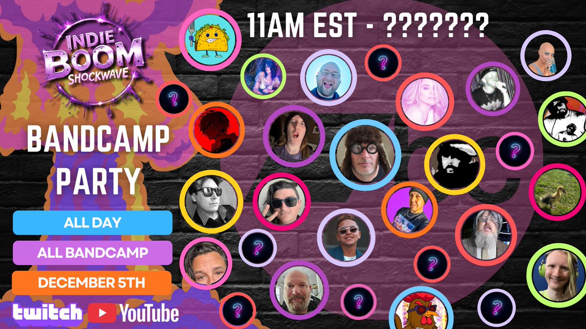 onlythehost's tweet image. December 5th, Indie Boom Shockwave is streaming all day!

I need a whole hour of music for my @bandcamp party playlist.  

Replies limited to accounts I follow.  Please drop your newest bandcamp release!