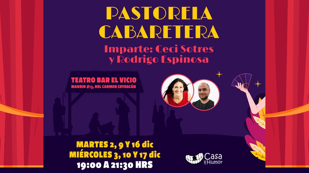 La maestra <a href="/cecisotres/">Ceci Sotres</a> está por comenzar este taller de Postorela Cabaretera. Anótese a vivir la experiencia del cabaret con aires navideños. 🎄🎆🪅
Inscripciones en <a href="/CasaDelHumorMX/">Casa del Humor</a>
