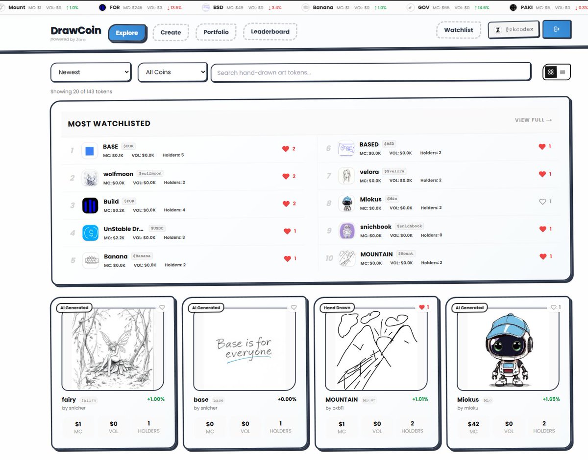 What’s New in DrawCoin

🟦 New:
🔹 Leaderboards: Top Creators + Top Buyers
🔹 Most Watchlisted section

✨ Improved:
🔹 Bug fixes + performance improvements