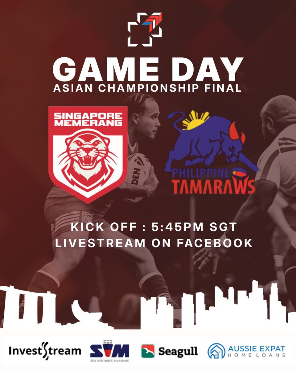 singaporenrl's tweet image. GAME DAY! 🇸🇬 v 🇹🇭
The Singapore Memerang will face the Philippines Tamaraws today in the Asian Championship Final.

Kick off is at 5:45pm SGT. Match will be streamed on Facebook. 

#RugbyLeague #SingaporevPhilippines #AsianChampionship
