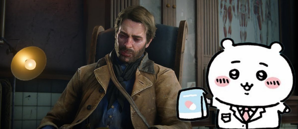 arthur morgan gets diagnosed with tuberculosis, but don't worry, doctor chiikawa can cure him.