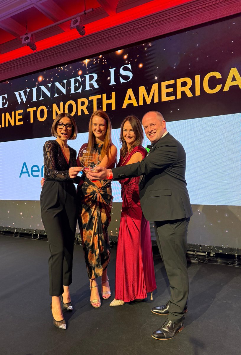 ittn_ie's tweet image. It&apos;s another win for @AerLingus, this time picking up Best Airline to North America 🇨🇦 🇺🇲 🇲🇽 Sponsored by @visitsalou #ittnawards25
