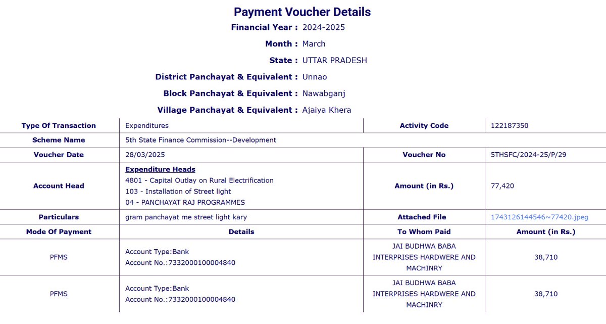 Manishyadavdcm's tweet image. Unnao – Block Nawabganj – Ajaiya Khera में एक और बड़ा Solar Street Light Scam सामने आया है!

गाँव में एक भी Solar Street Light लगी ही नहीं,
मौके पर कोई खंभा नहीं… कोई वायर नहीं… कोई पैनल नहीं…
लेकिन बिल कहाँ से आ गया?

👉 ₹38,710 का दो-दो बिल!
👉 कुल भुगतान – ₹77,420
👉…