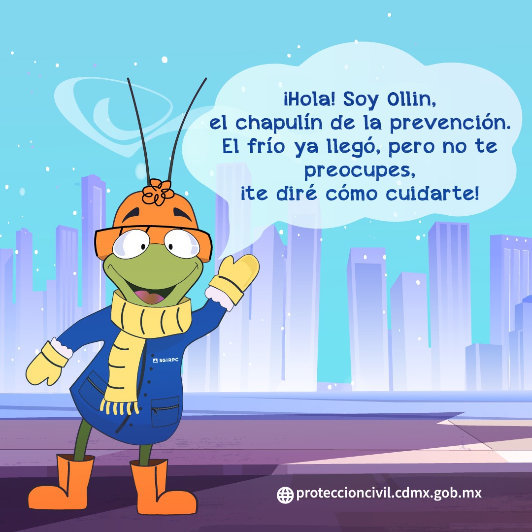 SGIRPC_CDMX's tweet photo. En esta temporada de #frío, atiende las recomendaciones de #Ollin, el chapulín de la prevención.
▶️Usa ropa abrigadora 🧥🧣🧤
▶️Si realizas actividades al aire libre, utiliza cubrebocas😷
▶️Evita cambios bruscos de temperatura🌡️
▶️Mantente hidratado e ingiere alimentos ricos en vitaminas A y C
#LaPrevenciónEsNuestraFuerza