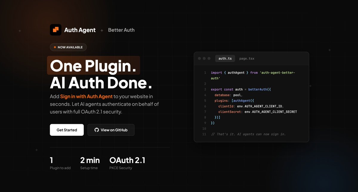 HetPatel____'s tweet image. Introducing Auth Agent, the first OpenID Connect Provider for Web Agents like Browser Use.

Add it easily to your website with Better-Auth.

auth-agent.com
github.com/auth-agent/aut…
