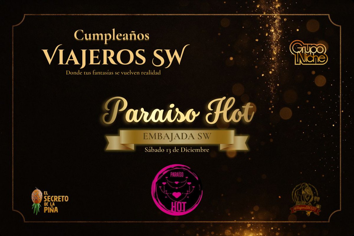 Y si a selebrar en un día especial en el cumple de <a href="/ViajerosSW3277/">Viajeros SW</a>  y vamos con todo 👌👌 #embajada <a href="/paraisohot3/">@paraisohot3</a>  llevará muchas sorpresas para todos x que los regalos de la #piñataSW es solo para empezar? Te lo perderas reserva 
📍 <a href="/secretopinaswmx/">El Secreto De La Piña Sw Mx🇲🇽</a>  será testigo de regalos espc.