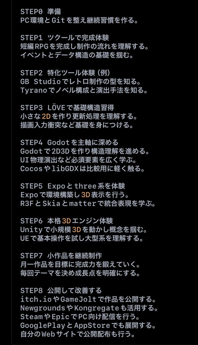 izag82161's tweet image. Game Dev Learning Roadmap Ex.
#GameDev #IndieDevs #ゲーム制作🔰